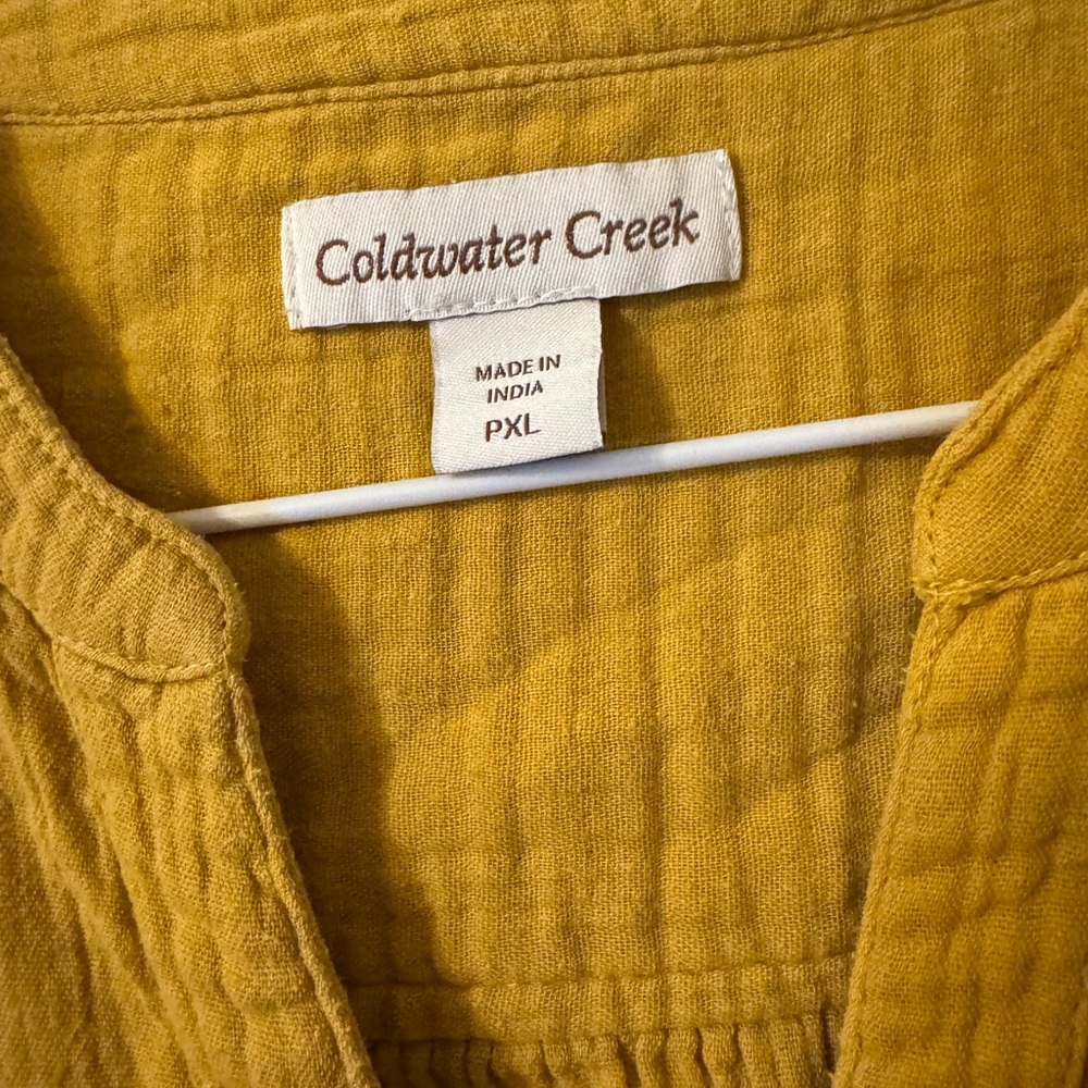 Collarless Mustard Yellow Button Front Tunic 100%… - image 2